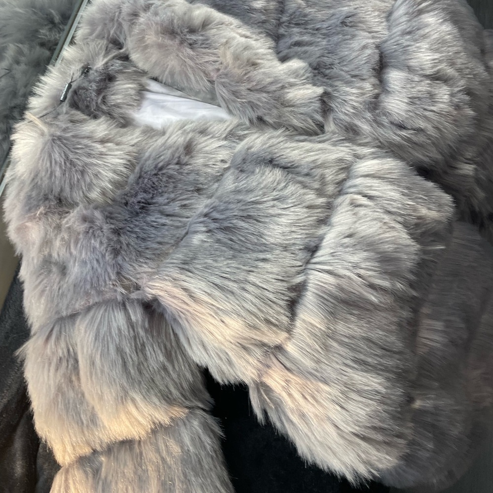 PrettyLittleThing Gray Faux Fur Jacket